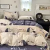 Conjunto de Roupa de Cama de Algodão com Desenhos de Aloe, Fresco e Amigo da Pele, Conjunto de Quatro Peças, Lençol de Cama Individual para Dormitório de Estudante, Capa de Edredom, Conjunto de Três Peças