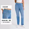 Calça Fitness Casual Jeans Slim Fit Cintura Alta Afinando Levanta Bumbum Bolso Novo Estilo Europeu e Americano Bigodes de Gato para Mulheres