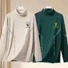 Tops de otoño e invierno con cuello semi-alto, forro polar de doble cara, capa interior ajustada de negocios, camiseta base cálida, camiseta de manga larga para hombre