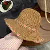 Sombrero de Paja con Flores para Mujer de Ala Ancha Verano Vacaciones en la Playa Muestra la Cara Pequeño Plegable Parasol Protector Solar