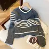 Suéter de punto a rayas con cuello redondo, estilo coreano, para otoño e invierno, holgado, suave, tipo cera