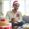 Porta-Crachá Retrátil de Feltro Fofo de Desenho Animado Papai Noel Homem Biscoito com Clipe Jacaré de Natal