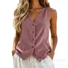 Colete de Veludo Cotelê sem Mangas com Decote V Estilo Europeu e Americano para Mulheres, Peça de Roupa Externa Retro de Verão com Botões e Ajuste na Cintura, Em Estoque