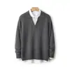Outono e Inverno Malha Pura Grossa de Camada Dupla Gola Seagull Suéter Patchwork Bloco de Cores Masculino Camada Base Quente