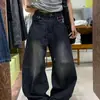 Jeans Rectos Amplios de Retazos Cuadros Estilo Retro Americano Bolsillo Unisex High Street Sueltos para Pareja Pantalones de Pierna Ancha