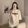 Camiseta blanca holgada de manga corta con estampado de letras estilo Harajuku para mujer, nueva moda de verano 2022, estilo coreano, top de longitud media