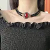 Gargantilha Retro Ins Nicho Preto e Vermelho Colar Multicamadas Estilo Palácio Corrente Elegante para Mulheres Corrente de Clavícula Versátil