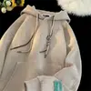 Sudaderas con capucha para hombre y mujer, primavera y otoño, peso pesado, marca americana trendy negra, sudaderas holgadas para adolescentes, disponibles en colores blanco y albaricoque.