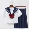 Roupa de marinheiro para comércio exterior transfronteiriço, autêntica roupa universitária original estilo japonês, gola azul-marinho, uniforme JK branco de duas peças, conjunto básico