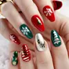 Parche de Arte para Uñas Cuadrado Europeo de Longitud Media Navideño Parche de Arte para Uñas con Elementos Navideños Rojos y Verdes Extraíble 24