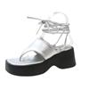 Tanga Estilo Hada de Nicho Zapatos Romanos de Tiras Moda Chanclas Sandalias de Plataforma Pequeña y Suela Gruesa para Mujer Verano