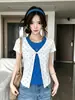 Camiseta de Manga Corta con Hombro Normal de Color Contrastante Estilo Coreano Falsa de Dos Piezas Lunares Verano Estilo Chica Caliente Adelgazante Favorecedor Nicho Versátil