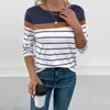 Camiseta de Manga Larga a Rayas con Cuello Redondo para Mujer de Comercio Exterior Transfronterizo, Sencilla y Casual, Nueva Camiseta Básica Estilo Europeo y Americano Otoño 2026