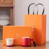 Taza de gres con tapa para oficina, separación de té, taza de tres piezas, vaso de agua personal, taza individual, caja de regalo, se puede usar como logotipo