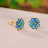 Pendientes de plata de ley S925 bañados en oro con diseño de ciervo, jade, marea nacional, cloisonné, puesta de sol, pequeñas margaritas, flor, plata