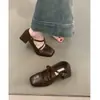 Zapatos Mary Jane Franceses Estilo Nuevo 2026 para Mujer, Correa Única Inspirados en Diseñador, Punta Cuadrada, Tacón Grueso, Zapatos de Piel Marrón Retro