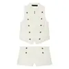Atacado transfronteiriço 2026 moda europeia casual slim fit zíper botão top + shorts conjunto vestuário feminino E490713