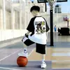 Traje deportivo de dos piezas para verano con shorts y manga corta para niños mayores, conjunto para niños, traje deportivo elegante y moderno