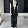 Macacão Jiuzhi Grande Decote V Fenda para Mulheres no Outono e Inverno Estilo Coreano Cor Lisa Sem Mangas Solto Calça Maternidade B8260
