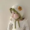 Touca de tricô para bebê com tiras, versão coreana para outono e inverno, doce e fofa, gorro quente para atividades ao ar livre para bebês