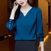 Camisa Branca de Chiffon Decote V de Alta Qualidade 2026 Nova Coleção Primavera e Outono Feminina Camisa Base Top Moda Elegante Roupa Profissional