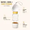 Garrafa de Água Portátil 3 em 1 para Cachorro com Recipiente de Comida, 550ml Dispensador de Água à Prova de Vazamento para Pets em Viagem com Tigela de Beber, Plástico de Grau Alimentício Alimentador de Água para Pets para Cães Gatos Caminhada ao Ar Livre Trilhas (Amarelo)