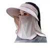 Chapéu de Sol Vazio para Mulheres, Protetor de Pescoço de Seda Gelada Peça Única, Máscara Facial Completa Anti-UV, Chapéu de Sol para Ciclismo, Chapéu de Pescador com Proteção Solar