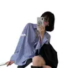 Nova Camisa Listrada de Verão 2024 para Mulheres Estilo Coreano Solta Casual Moda Versátil Top de Manga Comprida com Botão Único