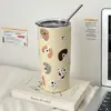 Taza Termo de Acero Inoxidable 304 de Aspecto Elegante y Casual, Gran Capacidad y Taza con Popote Conveniente, Taza de Café para el Hogar de Aspecto Elegante
