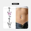 Piercing de Umbigo Duplo com Espinhos em Aço Inoxidável e Liga de Titânio F136 com Zircônia em Formato de Coração 3A, Piercing da Moda Estilo Europeu e Americano para Mulheres