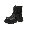 Botas de motocicleta de estilo retro con hebilla para mujer, botas de moda para otoño e invierno, botines de suela gruesa, botas Martin versátiles, botas de montar con plataforma para mujer