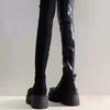 Net vermelho sola grossa botas de cano alto feminino 2024 outono e inverno novas botas de camurça de cano alto salto grosso moda pequena forrada de lã