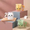 Caneca de Água Criativa de Gato de Desenho Animado para Uso Doméstico, Caneca de Café para Café da Manhã, Copo de Vidro com Camada Dupla Isolado Resistente a Altas Temperaturas