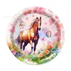 Bp017 Plato de Papel de Carreras de Caballos Rosa Fiesta Festiva Vajilla para 8 Personas Decoración de Caballo Blanco Rosa Plato de Papel Desechable