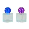 Frasco de Perfume de 50ml com Tampa de Encaixe, Vidro Transparente, Fundo Espesso Multifacetado, Borrifador de Fragrância, Tampa Esférica Colorida, Selado e à Prova de Vazamentos