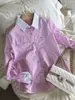 Moda Coreana Chic Camisa Casual Rayada Combinación de Colores Camisa de Manga Larga Camisa Coreana