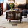 Móvel de TV Vintage de Madeira Maciça Estilo Francês, Móvel de TV de Chão Estilo Antigo, Conjunto de Mesas de Centro, Conjunto Completo de Móveis para Sala de Estar Estilo Americano