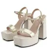 Sandalias de verano para mujer con punta abierta y hebilla, tacón cuadrado, tacón ultraligero, estilo europeo y americano, color liso, talla grande, punta redonda, plataforma impermeable