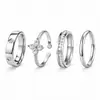 Conjunto de Anillos Combinados de Acero Inoxidable Estilo Retro Francés Múltiples Estilos Conjuntos de 3/4/5 Piezas Anillo de Apilamiento con Diamantes Incrustados de Nácar