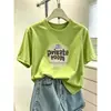 2026 Verano Nuevo Estilo Coreano Moda Versátil Tie-Dye Azul Top Algodón Puro Hombro Normal Cuello Redondo Manga Corta Camiseta para Mujer