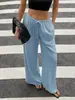 Pantalones anchos de lino con cordón elástico en la cintura para mujer, de estilo cruzado, fluidos, transpirables, rectos, casuales, con bolsillos, pantalones largos casuales