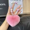 Funda para Teléfono Móvil de Bola de Pelo de Conejo Xiaoduo con Cuentas Cadena para Colgar Llavero Colgante para Bolso de Estudiante Llavero para Llaves de Coche Cadena para Teléfono Móvil