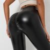 Grande Liquidação Processando Roupa de Yoga Fitness Esportes Leggings Calças de Couro PU Finas Cintura Alta Justas Enrugadas Levanta Bumbum