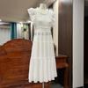 Vestido Blanco de Manga Francesa Volada para Mujer Verano Dulce Reductor de Edad Algodón Tencel Vestido Blanco de Embrión para Mujer
