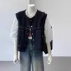 Colete jeans multicamadas estilo Hong Kong vintage para mulheres, nova moda primavera e outono, jaqueta colete curta emagrecedora e versátil