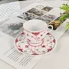 Serie Tangcao Rojo Rubí Encaje Taza y Platillo Concentrados Té de la Tarde Británico Taza de Té Exquisita de Alto Valor Taza y Platillo de Café