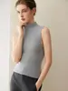 Colete de malha 100% cashmere puro com gola semi-alta para mulheres, novo top base de malha sem mangas slim fit misturado primavera 2026