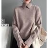 Suéter de Tricô Feminino Yangyang Family com Gola Reversível, Estiloso e Elegante, Tamanho Grande Suéter Base Espesso