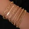 Conjunto de pulseiras transfronteiriças europeias e americanas, joias minimalistas boêmias, corrente de metal, pulseira multicamadas femininas, conjunto de 5 pulseiras