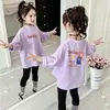 Camiseta de manga larga de algodón puro para niñas, nuevo estilo coreano otoño 2026, top estampado versátil para niños mayores, estilo primavera y otoño